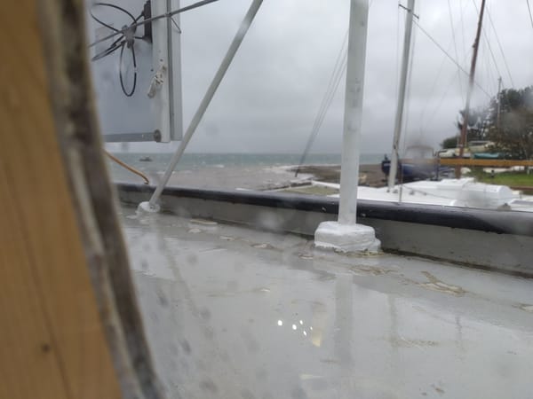 Boat refitting during Autumn storms